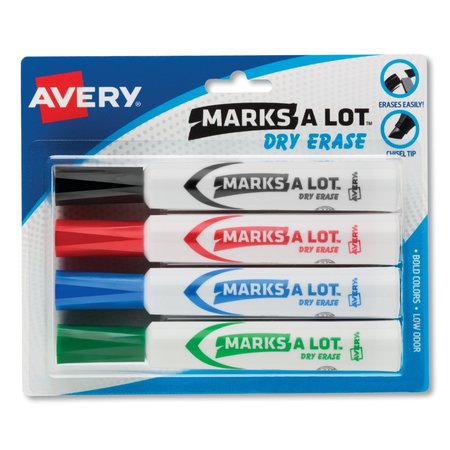 AVERY Desk-Style Dry Erase Marker, Broad Chisel Tip, Assorted Colors, PK4 24409